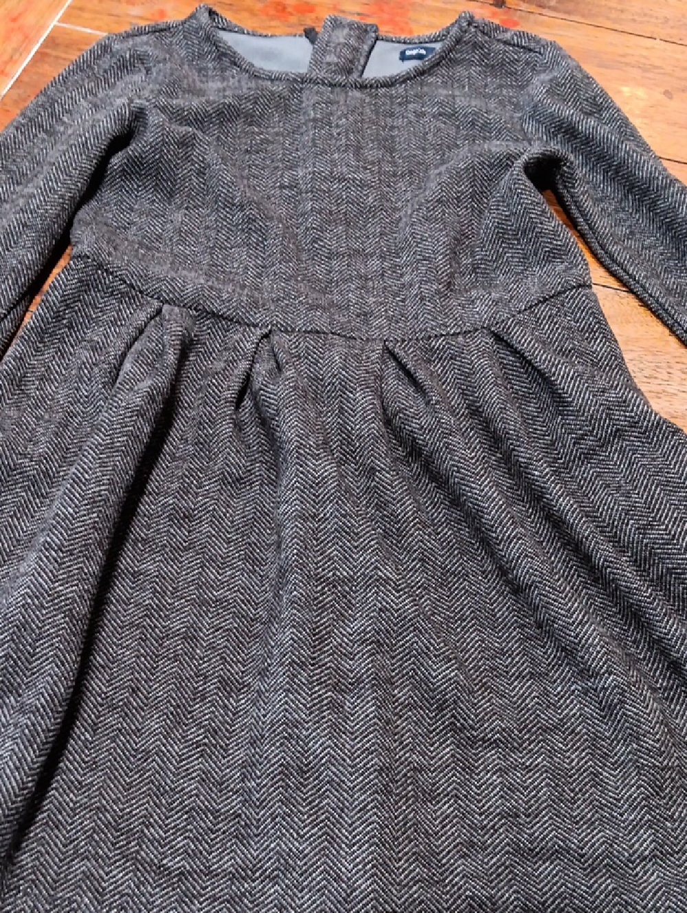 GAP Kids Dark Gray and Gray Label Crewneck Long Sleeve Dress